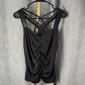 Carmen Marc Valvo Black Ruched Strappy Top, Size Medium, Like New!